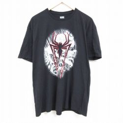 XL★古着 半袖 Tシャツ メンズ マーベル スパイダーマン 大きいサイズ コットン クルーネック 黒 ブラック 24feb19 中古