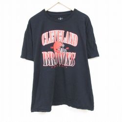 XL★古着 半袖 Tシャツ メンズ NFL クリーブランドブラウンズ 大きいサイズ コットン クルーネック 黒 ブラック アメフト スーパーボウル 24feb20 中古