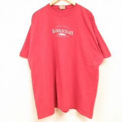 【50%OFF】XL★古着 半袖 Tシャツ メンズ サバンナ 大きいサイズ コットン クルーネック 赤 レッド 24feb23 中古