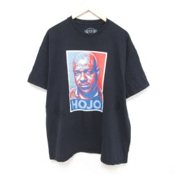 XL★古着 半袖 Tシャツ メンズ HOJO 男性 大きいサイズ クルーネック 黒 ブラック 24feb26 中古