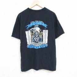 【50%OFF】XL★古着 半袖 Tシャツ メンズ 死神 大きいサイズ コットン クルーネック 黒 ブラック 24mar02 中古