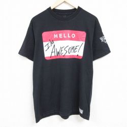 【50%OFF】L★古着 半袖 Tシャツ メンズ ワールドプロレスリング コットン クルーネック 黒 ブラック 24mar07 中古