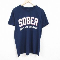 【50%OFF】XL★古着 半袖 Tシャツ メンズ SOBER コットン クルーネック 紺 ネイビー 24mar12 中古