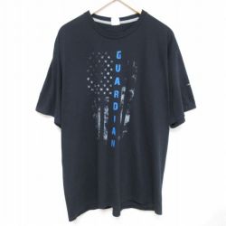 XL★古着 半袖 Tシャツ メンズ 星条旗 大きいサイズ クルーネック 黒 ブラック 24mar18 中古