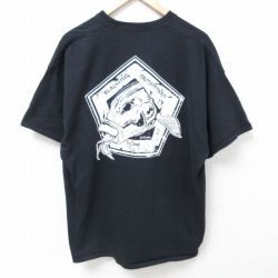 【50%OFF】XL★古着 半袖 Tシャツ メンズ 魚 大きいサイズ コットン クルーネック 黒 ブラック 24mar27 中古