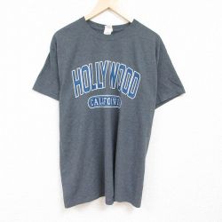 【50%OFF】XL★古着 半袖 Tシャツ メンズ ハリウッド クルーネック グレー 霜降り 24mar29 中古