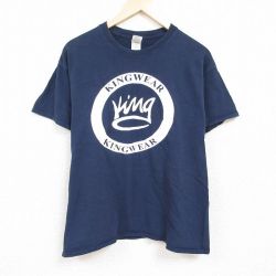【50%OFF】XL★古着 半袖 Tシャツ メンズ king コットン クルーネック 紺 ネイビー 24mar29 中古