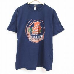 【50%OFF】XL★古着 半袖 Tシャツ メンズ トレードマーク 大きいサイズ コットン クルーネック 紺 ネイビー 24mar29 中古