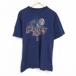 XL★古着 半袖 Tシャツ メンズ イリノイ 大学 大きいサイズ コットン クルーネック 紺 ネイビー 24may21 中古