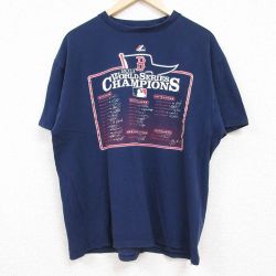 XL★古着 マジェスティック 半袖 Tシャツ メンズ MLB ボストンレッドソックス コットン クルーネック 濃紺 ネイビー メジャーリーグ ベースボール 野球 24may27 中古