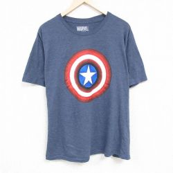【50%OFF】マーベル 半袖Tシャツ キャプテンアメリカ ネイビー霜降り XL | 古着