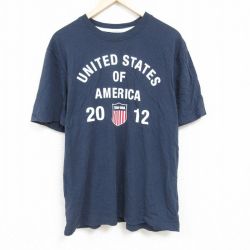 XL★古着 半袖 Tシャツ メンズ USAオリンピック 大きいサイズ コットン クルーネック 紺 ネイビー 24jun05 中古