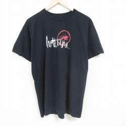 XL★古着 半袖 Tシャツ メンズ ホットテューナ ビッグロゴ コットン クルーネック 黒 ブラック 24jun07 中古