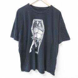 XL★古着 半袖 Tシャツ メンズ 十字架 足 大きいサイズ クルーネック 黒 ブラック 24jun08 中古