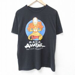 【50%OFF】XL★古着 半袖 Tシャツ メンズ アニメ アバター 伝説の少年アン コットン クルーネック 黒 ブラック 24jun14 中古