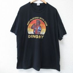 XL★古着 半袖 Tシャツ メンズ ディンギー 船乗り 大きいサイズ コットン クルーネック 黒 ブラック 24jun18 中古