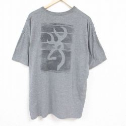 【50%OFF】XL★古着 半袖 Tシャツ メンズ ブローニングアームズ ビッグロゴ 大きいサイズ クルーネック グレー 霜降り 24jun18 中古