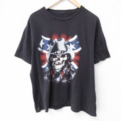 XL★古着 半袖 Tシャツ メンズ スカル クルーネック 黒 ブラック 24jun19 中古