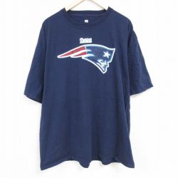 XL★古着 半袖 Tシャツ メンズ NFL ニューイングランドペイトリオッツ 大きいサイズ ロング丈 コットン クルーネック 紺 ネイビー アメフト スーパーボウル 24jun24 中古