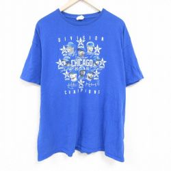 【50%OFF】XL★古着 半袖 Tシャツ メンズ MLB シカゴカブス 大きいサイズ コットン クルーネック 青 ブルー メジャーリーグ ベースボール 野球 24jun24 中古