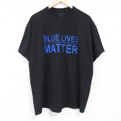 XL★古着 半袖 Tシャツ メンズ ブルーライブズマター クルーネック 黒 ブラック 24jun25 中古