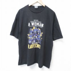 XL★古着 半袖 Tシャツ メンズ レイブンス 大きいサイズ コットン クルーネック 黒 ブラック 24jun27 中古