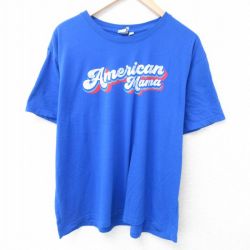 XL★古着 半袖 Tシャツ メンズ アメリカン 大きいサイズ クルーネック 青 ブルー 24jun28 中古