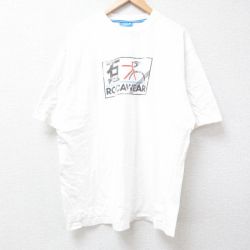 【50%OFF】XL★古着 ROCAWEAR 半袖 Tシャツ メンズ ビッグロゴ 大きいサイズ コットン クルーネック 白 ホワイト 24jul08 中古