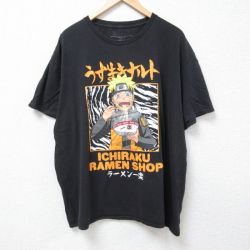 【50%OFF】XL★古着 半袖 Tシャツ メンズ アニメ NARUTO ナルト疾風伝 大きいサイズ コットン クルーネック 黒 ブラック 24jul09 中古