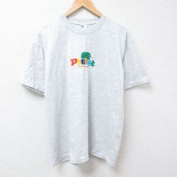 XL★古着 半袖 Tシャツ メンズ プーケット 刺繍 大きいサイズ コットン クルーネック 薄グレー 霜降り 24jul18 中古