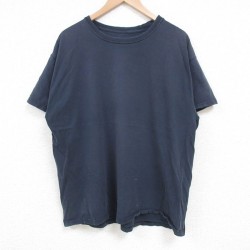 XL★古着 ラッセル 半袖 Tシャツ メンズ 無地 コットン クルーネック 濃紺 ネイビー 25apr19 中古