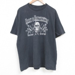 XL★古着 半袖 Tシャツ メンズ スカル タトゥー コットン クルーネック 黒 ブラック 25apr19 中古