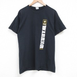 【50%OFF】M★古着 半袖 Tシャツ メンズ ミリタリー USアーミー WARRIOR コットン クルーネック 黒 ブラック 25apr19 中古