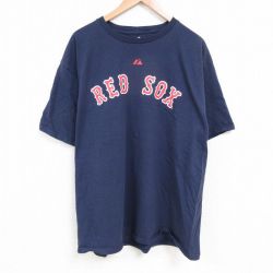 XL★古着 マジェスティック 半袖 Tシャツ メンズ MLB ボストンレッドソックス ジムライス 14 大きいサイズ コットン クルーネック 紺 ネイビー メジャーリーグ ベースボール 野球 25apr23 中古