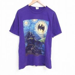 XL★古着 半袖 Tシャツ メンズ DCコミックス バットマン BATMAN コットン クルーネック 紫 パープル 25apr23 中古