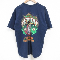 【50%OFF】XL★古着 半袖 Tシャツ メンズ デトロイト 消防署 コットン クルーネック 紺 ネイビー 25apr24 中古