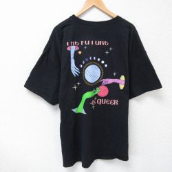 XL★古着 半袖 Tシャツ メンズ 手 queer 大きいサイズ コットン クルーネック 黒 ブラック 25apr25 中古