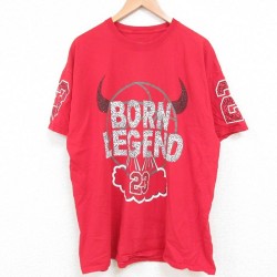 【50%OFF】XL★古着 半袖 Tシャツ メンズ レジェンド 大きいサイズ コットン クルーネック 赤 レッド 25jun04 中古