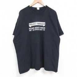 XL★古着 半袖 Tシャツ メンズ プロジェクトマネージャー 大きいサイズ コットン クルーネック 黒 ブラック 25jun04 中古