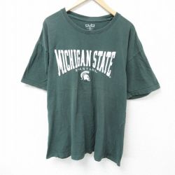 XL★古着 半袖 Tシャツ メンズ ミシガン 大きいサイズ コットン クルーネック 濃緑 グリーン 25jun05 中古