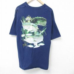 【50%OFF】XL★古着 半袖 Tシャツ メンズ 大きいサイズ コットン クルーネック 紺 ネイビー 25jun05 中古