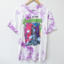 XL★古着 半袖 Tシャツ メンズ グースパンプス コットン クルーネック 薄紫他 パープル タイダイ 25jun05 中古