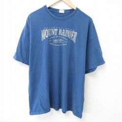 XL★古着 半袖 Tシャツ メンズ レーニア山 大きいサイズ コットン クルーネック 紺 ネイビー 25jun05 中古