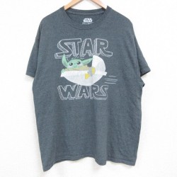 【50%OFF】XL★古着 半袖 Tシャツ メンズ スターウォーズ STAR WARS マンダロリアン クルーネック 濃グレー 霜降り 25may17 中古