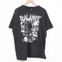 L★古着 半袖 Tシャツ メンズ スカル コットン クルーネック 黒 ブラック 25may17 中古