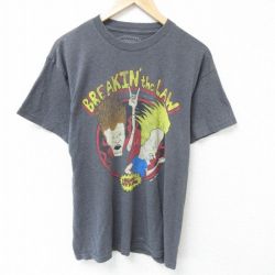 L★古着 半袖 Tシャツ メンズ ビーバスアンドヘッド クルーネック 濃グレー 霜降り 25may16 中古
