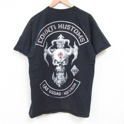 L★古着 半袖 Tシャツ メンズ スカル コットン クルーネック 黒 ブラック 25may19 中古