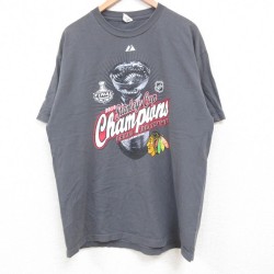 【20%OFF】XL★古着 半袖 Tシャツ メンズ NHL シカゴブラックホークス コットン クルーネック 濃グレー アイスホッケー 25may19 中古