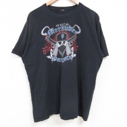 XL★古着 半袖 Tシャツ メンズ スカル クルーネック 黒 ブラック 25may19 中古