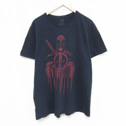 XL★古着 半袖 Tシャツ メンズ マーベル デッドプール コットン クルーネック 黒 ブラック 25may21 中古